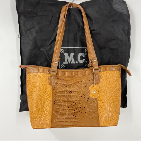 M.C. Handbags Handbags - NWT M.C. Tooled Leather Shoulder Bag Tan Brown Dust Bag Western